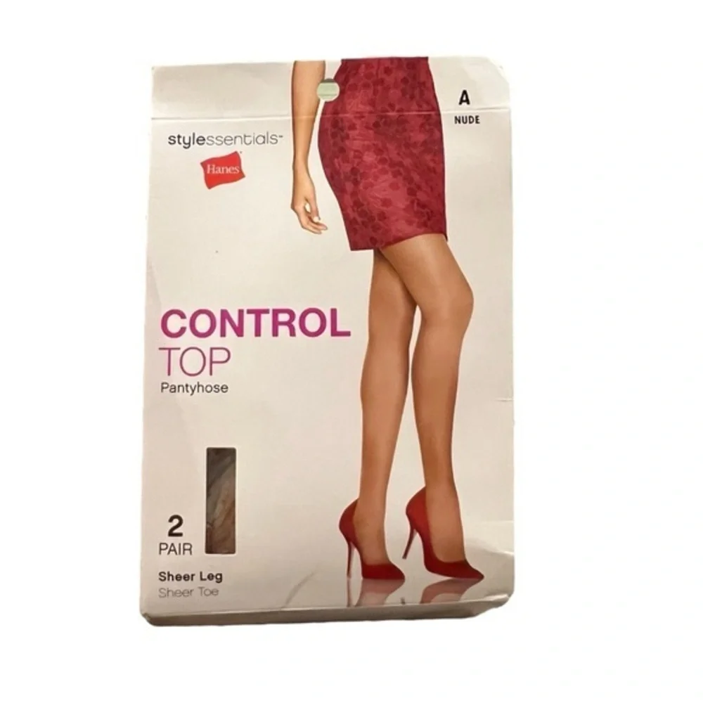 Hanes Stylessentials Control Top Pantyhose 2 Pack Nude Size A Sheer‎ Leg & Toe